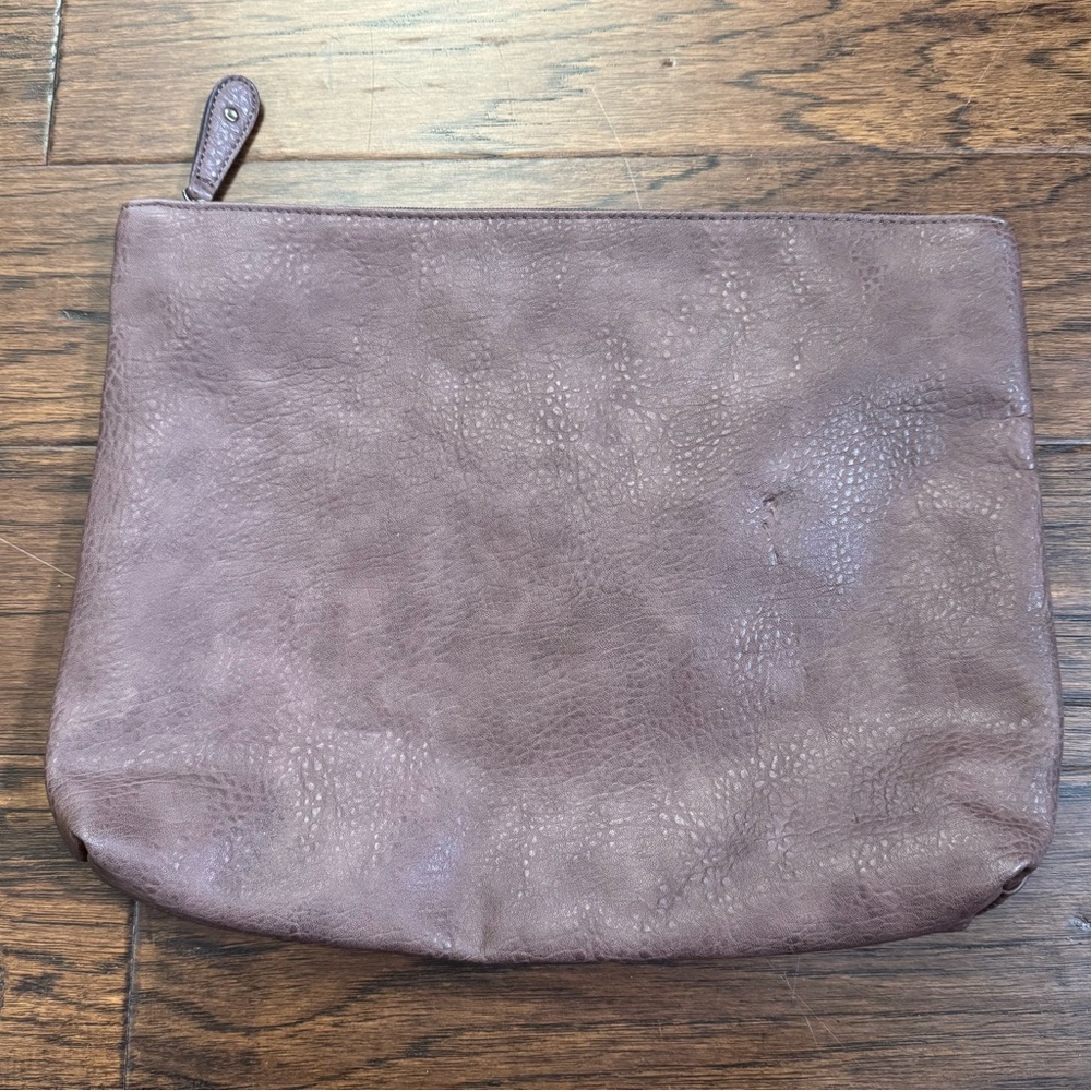 Free People oversized faux pebbled leather zip top clutch
